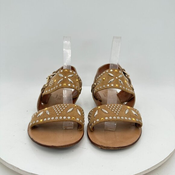 Valentino Garavani Women Size EU 35 US 5 Brown Suede Studded Buckle Flat Sandal - Picture 2 of 10